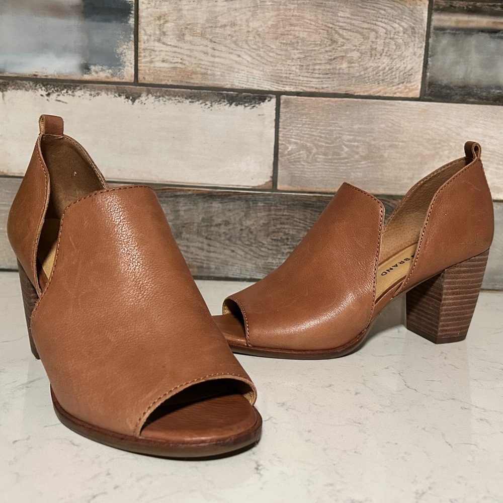 EUC 🍀 Lucky Brand Junai Leather Open Peep Toe Ankle Bootie Heeled Sandals - Picture 4 of 16